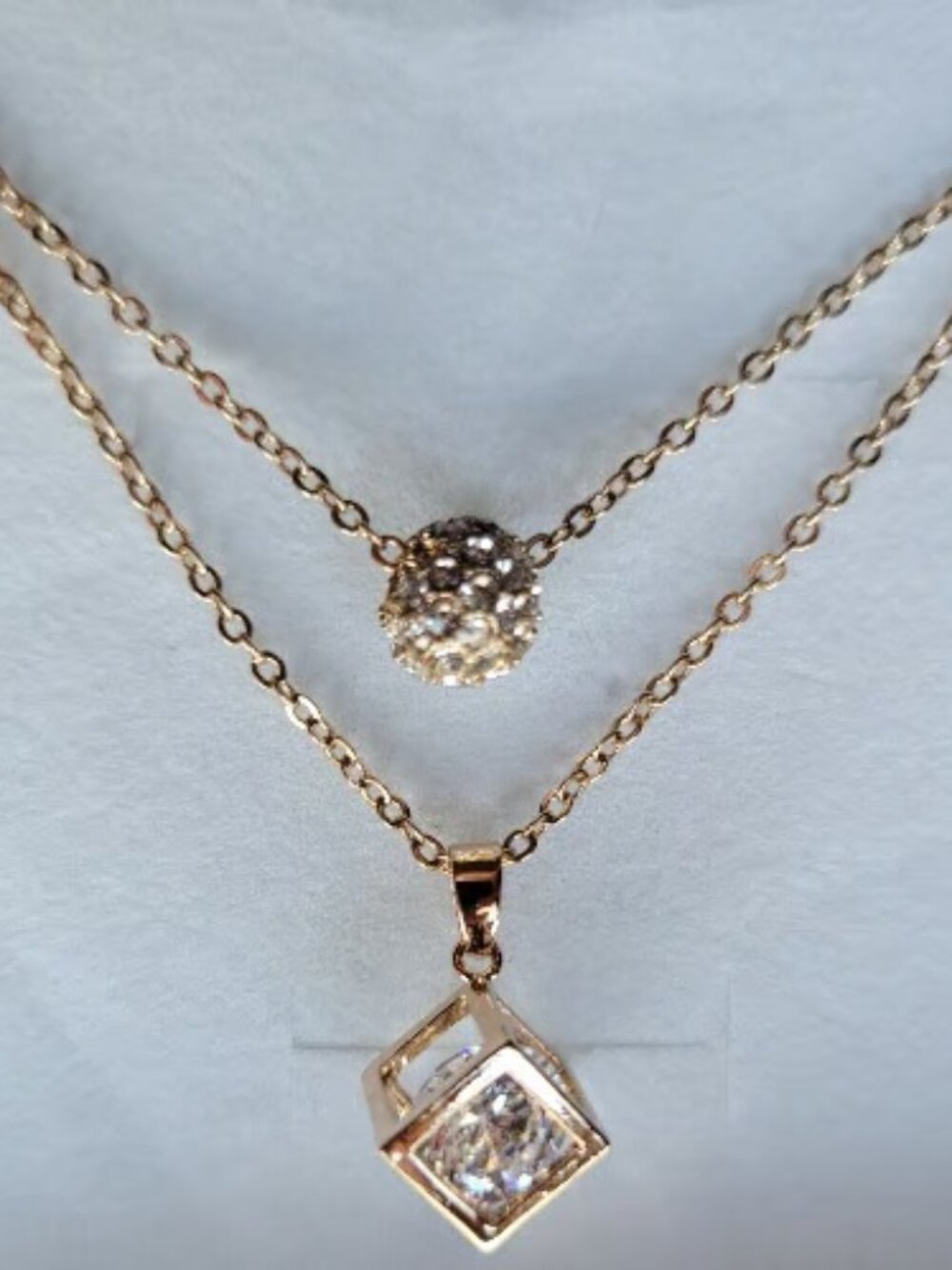 Multi-Layer Gold Chain Necklace with Rhinestones